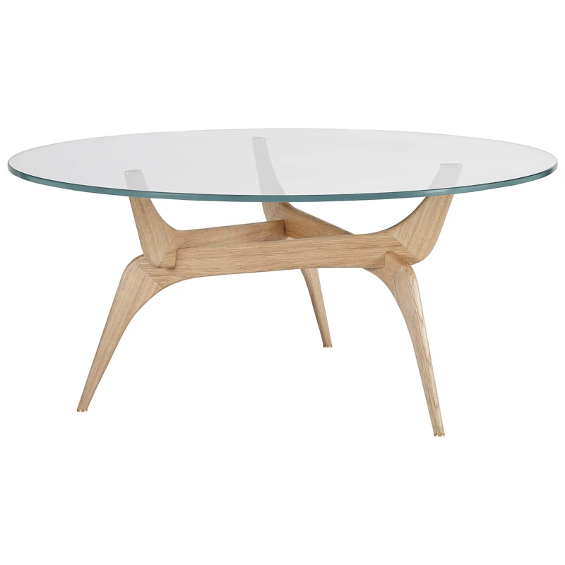 Triiio Sohvapöytä Ø90 cm, Öljytty Tammi / Väritön Lasi