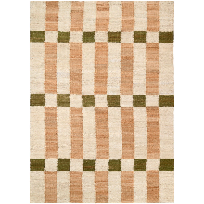 Checks Matto Luonnollinen / Vihreä, 180x270 cm
