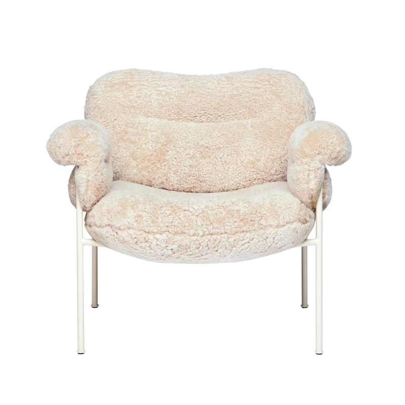 Bollo Lounge-Tuoli, Pearl White Jalat / Lampaannahka Mohawi