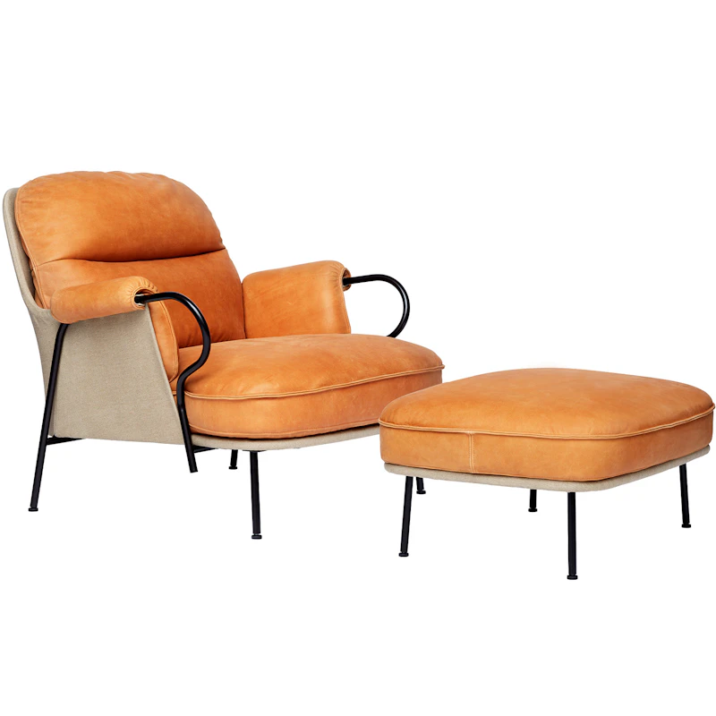 Lyra Armchair With Footstool, Vintage Cognac