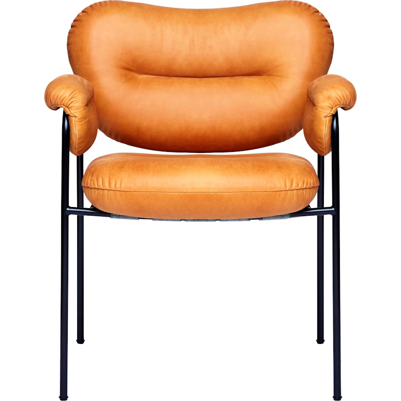 Bollo Tuoli, Mustat Jalat / Nahka Vintage Cognac