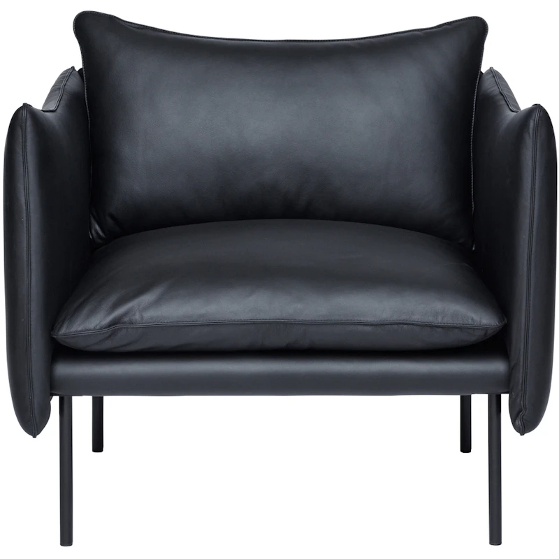 Tiki Nojatuoli L W:86 cm, Mustat Jalat / Nahka Elmosoft Musta