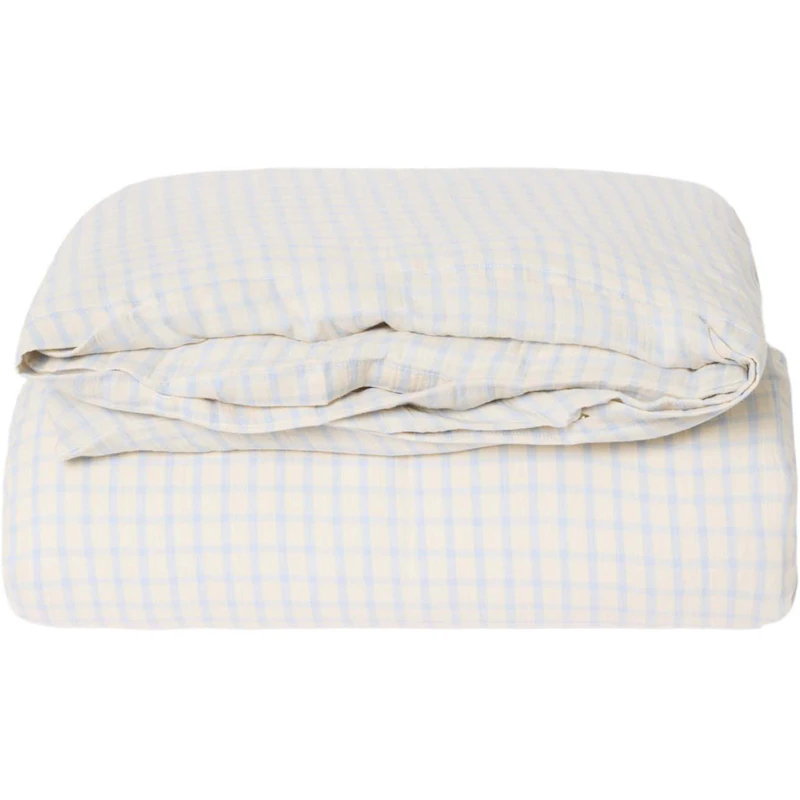 Gingham Sky Blue Muslin Duvet Cover Double, 220x220 cm