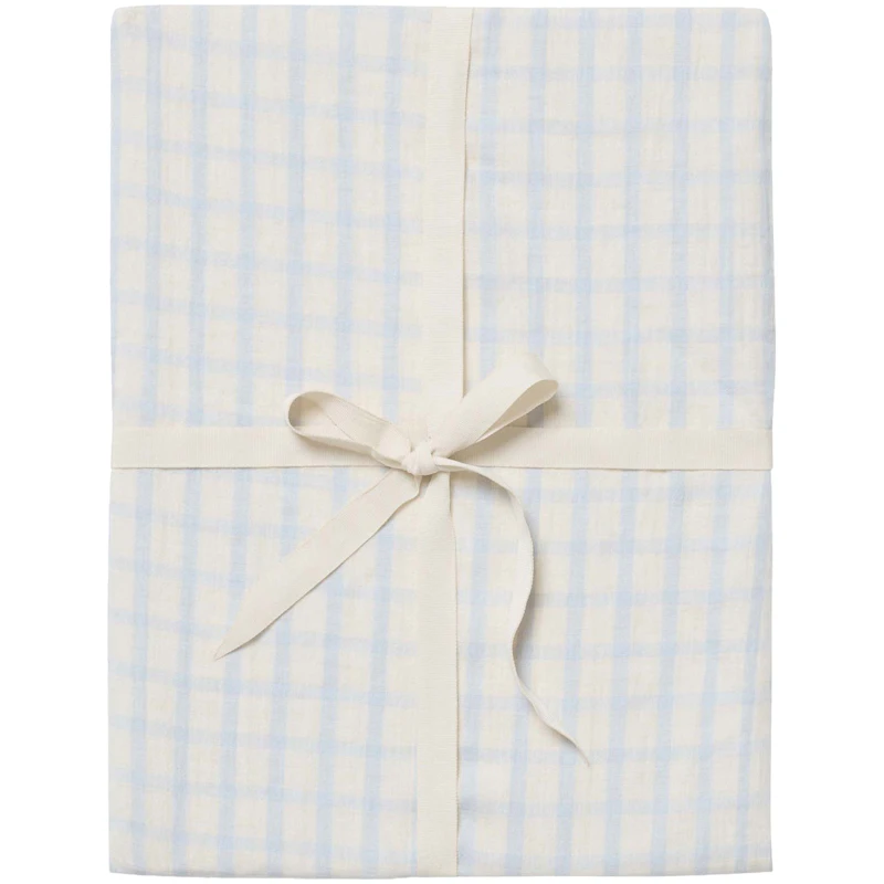 Gingham Sky Blue Muslin Fitted Sheet Single, 90x200 cm