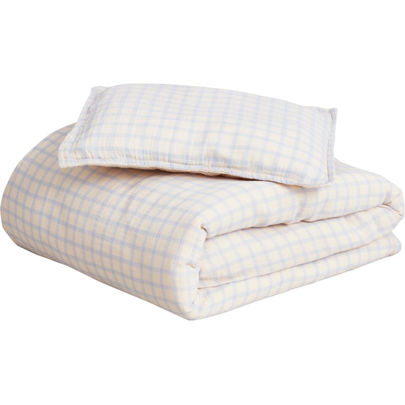 Gingham Sky Blue Muslin Vuodevaatteet Baby, 70x80 + 28x35 cm