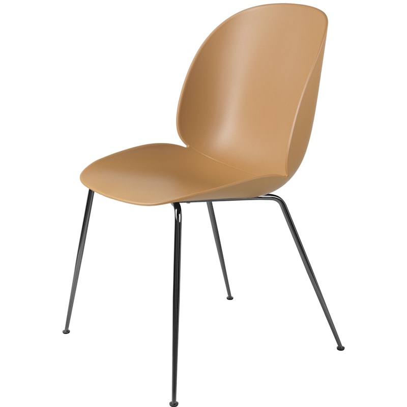 Beetle Dining Chair Unupholstered, Conic Base Black Chromed, Amber Brown