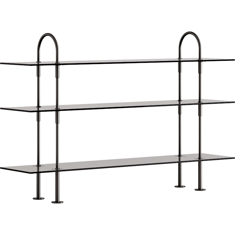 Keen Hyllyjärjestelmä 3 Hyllyllä 160 cm, Musta Messinki / Sävytetty Lasi