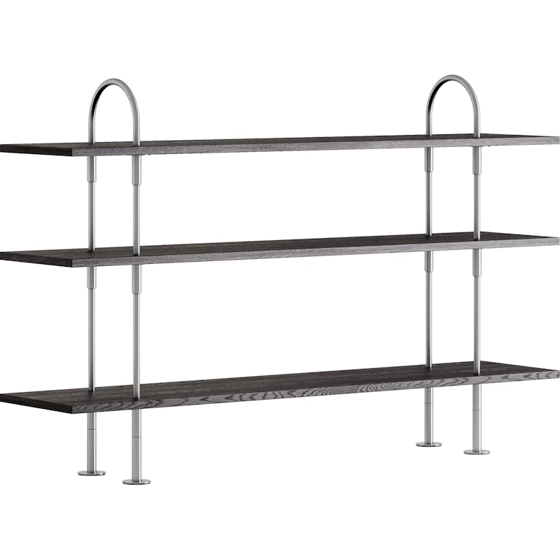 Keen Hyllyjärjestelmä 3 Hyllyllä 160 cm, Satiinikiillotettu Ruostumaton teräs / Mustaruskeapetsattu Saarni