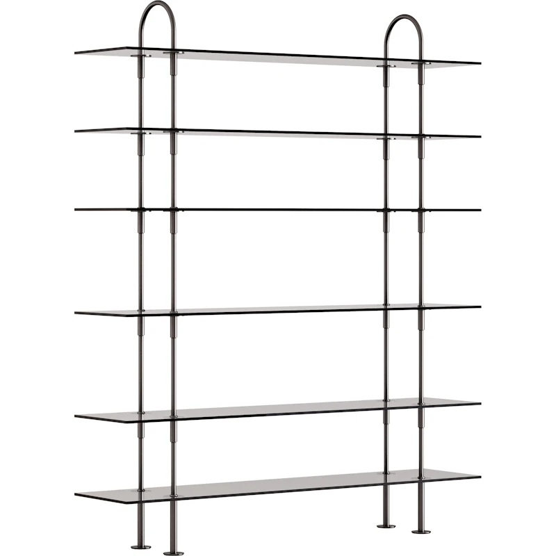 Keen Hyllyjärjestelmä 6 Hyllyllä 160 cm, Musta Messinki / Sävytetty Lasi