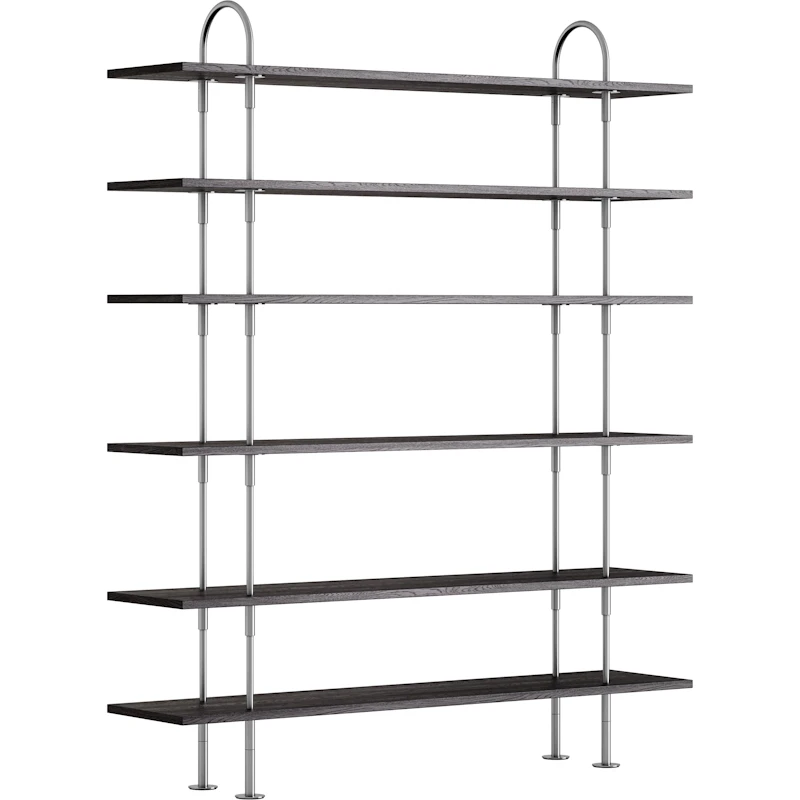 Keen Hyllyjärjestelmä 6 Hyllyllä 160 cm, Satiinikiillotettu Ruostumaton teräs / Mustaruskeapetsattu Saarni