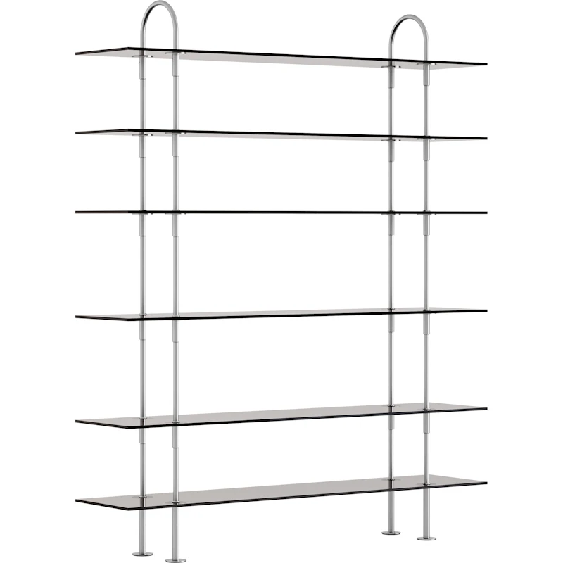 Keen Hyllyjärjestelmä 6 Hyllyllä 160 cm, Satiinikiillotettu Ruostumaton teräs / Sävytetty Lasi