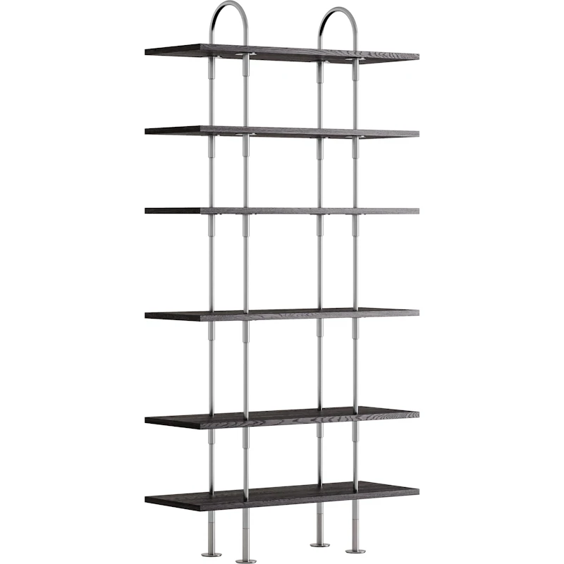 Keen Hyllyjärjestelmä 6 Hyllyllä 96 cm, Satiinikiillotettu Ruostumaton teräs / Mustaruskeapetsattu Saarni