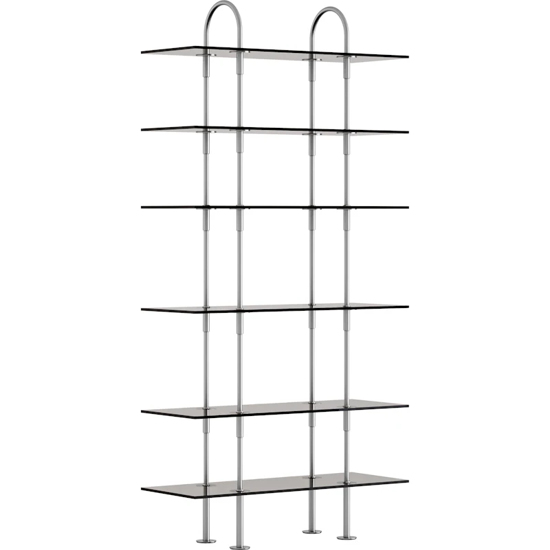Keen Hyllyjärjestelmä 6 Hyllyllä 96 cm, Satiinikiillotettu Ruostumaton teräs / Sävytetty Lasi