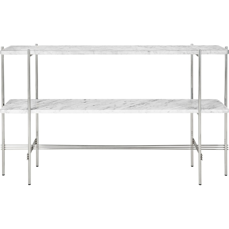 TS Console Sivupöytä 120x30x72 cm, Kiiltävä Teräs / Valkoinen Carrara-marmori