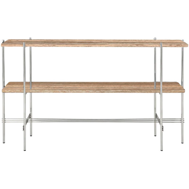 TS Console Sivupöytä 120x30x72 cm, Kiiltävä Teräs / Lämmin ruskeanharmaa Travertiini