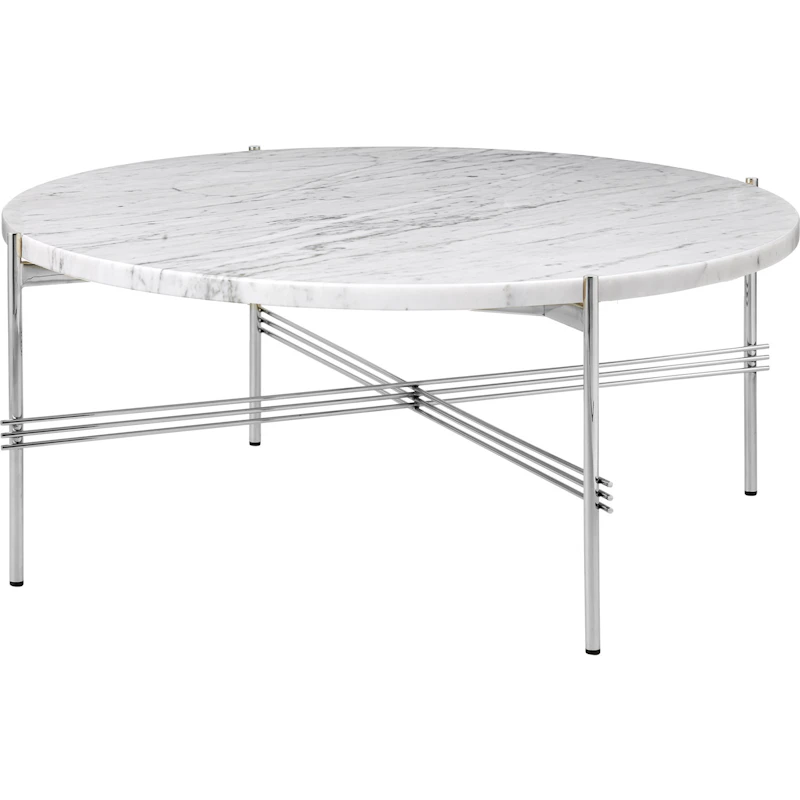 TS Sohvapöytä 80 cm, Kiiltävä Teräs / Valkoinen Carrara-marmori