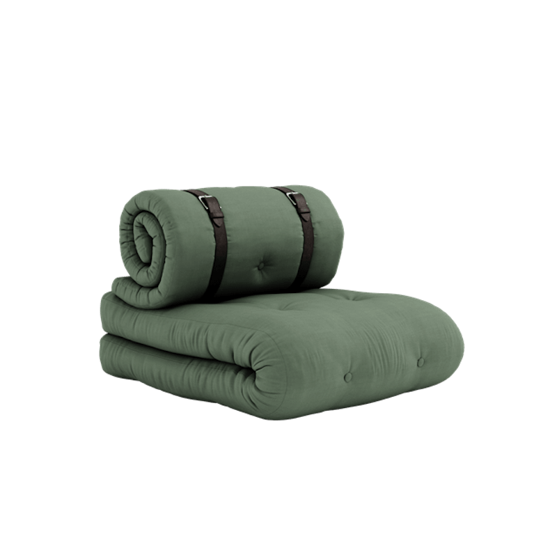 Lenestol Med Spenne Madrass og Belte 756 Olivengrønn/Brun