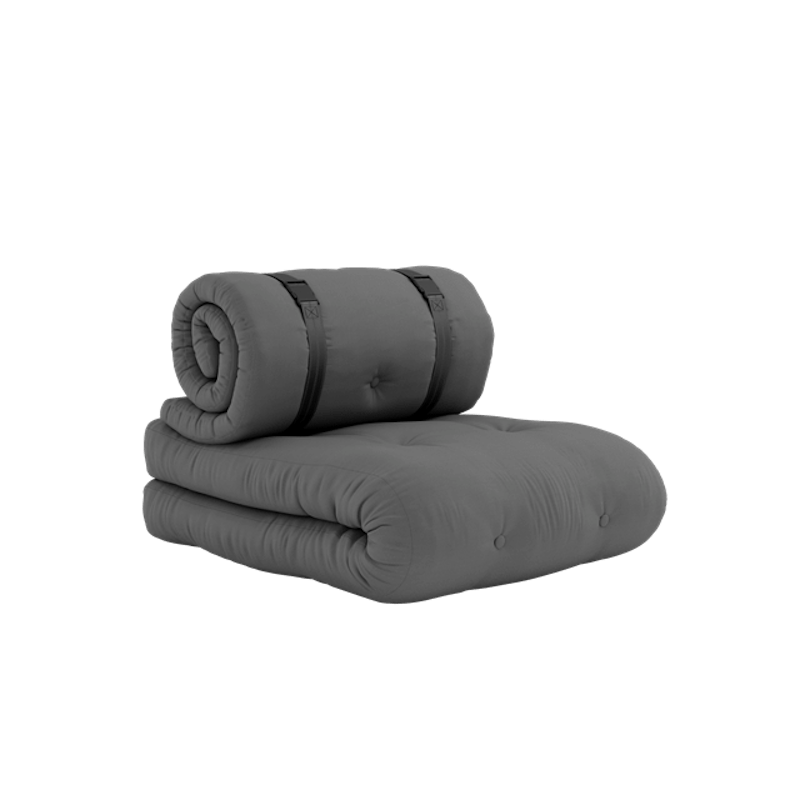 Lenestol Med Spenne Madrass og Belte Utendørs 403 Mørkgrå/Sort