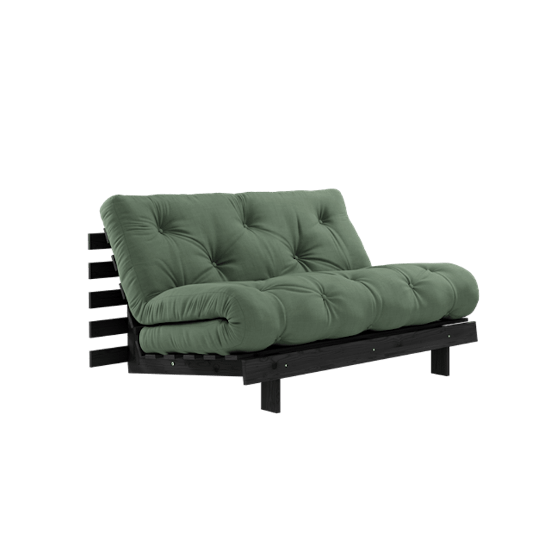 Roots Sovesofa Med Roots Madrass 140x200 Olivengrønn/Svart Lakkert
