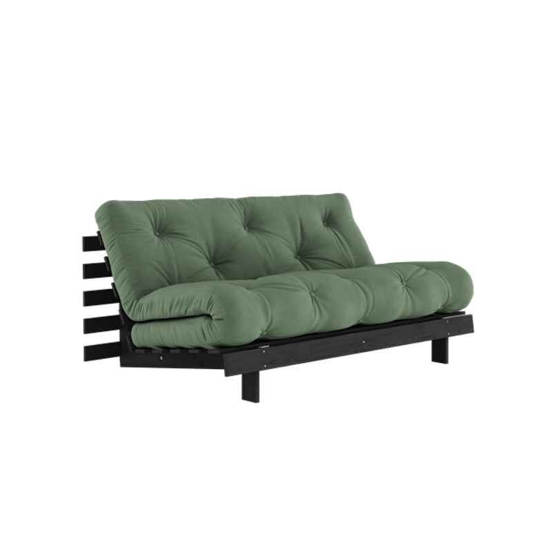 Roots Sovesofa Med Roots Madrass 160x200 Olivengrønn/Svart Lakkert