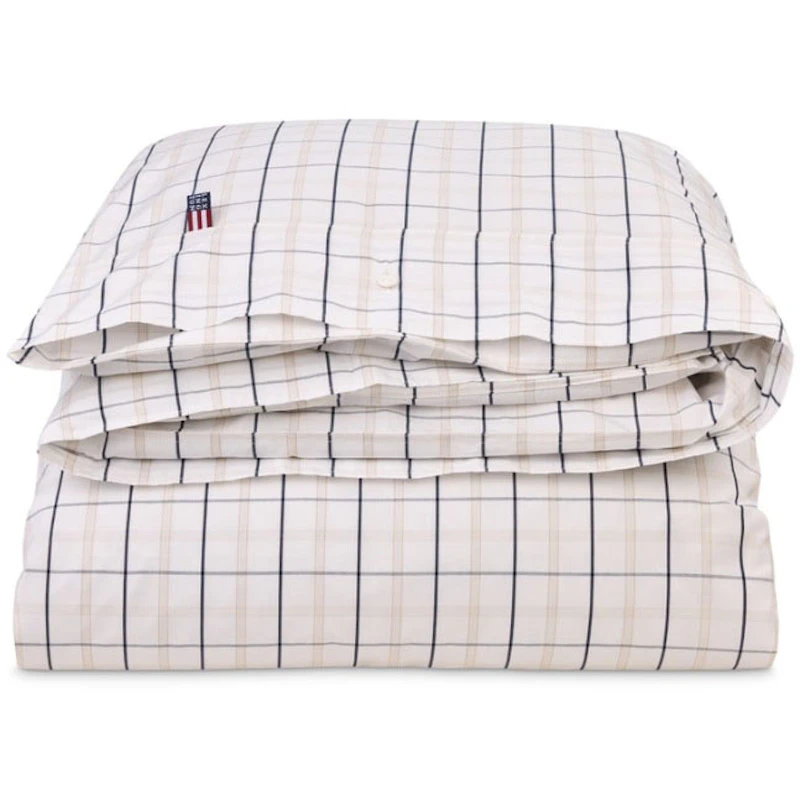 Checked Cotton Poplin Pussilakana Valkoinen / Beige / Laivastonsininen, 220x220 cm