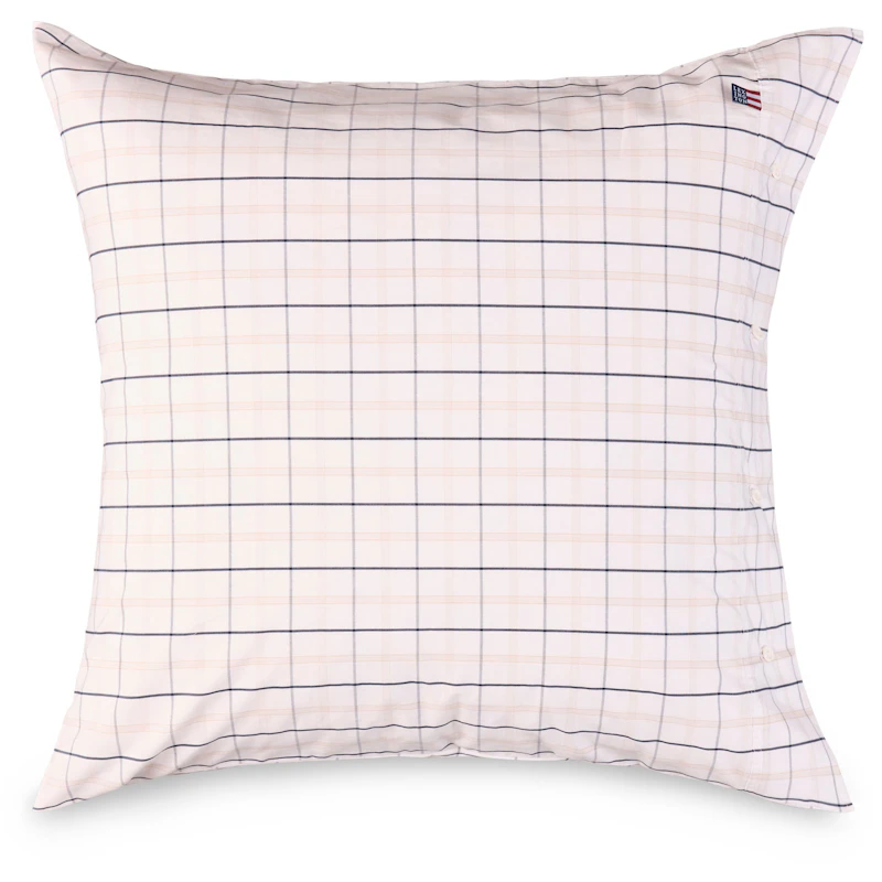 Checked Cotton Poplin Tyynynpäällinen Valkoinen / Beige / Laivastonsininen, 65x65 cm