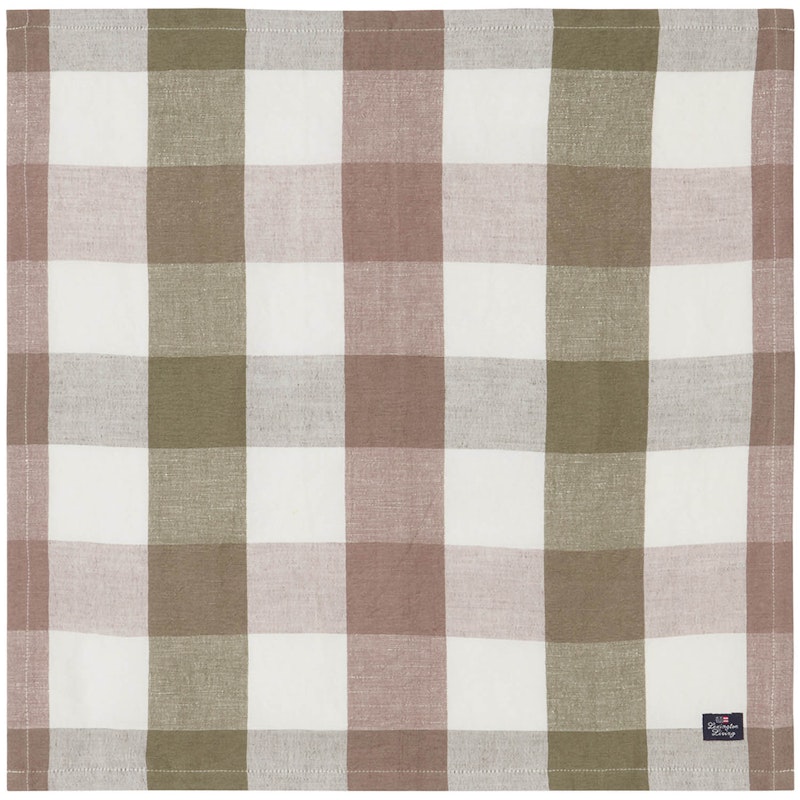 Checked Linen/Cotton Servetti 50x50 cm, Ruskea/Olive