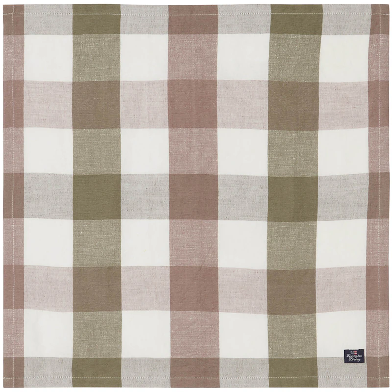 Checked Linen/Cotton Servetti 50x50 cm, Ruskea/Olive