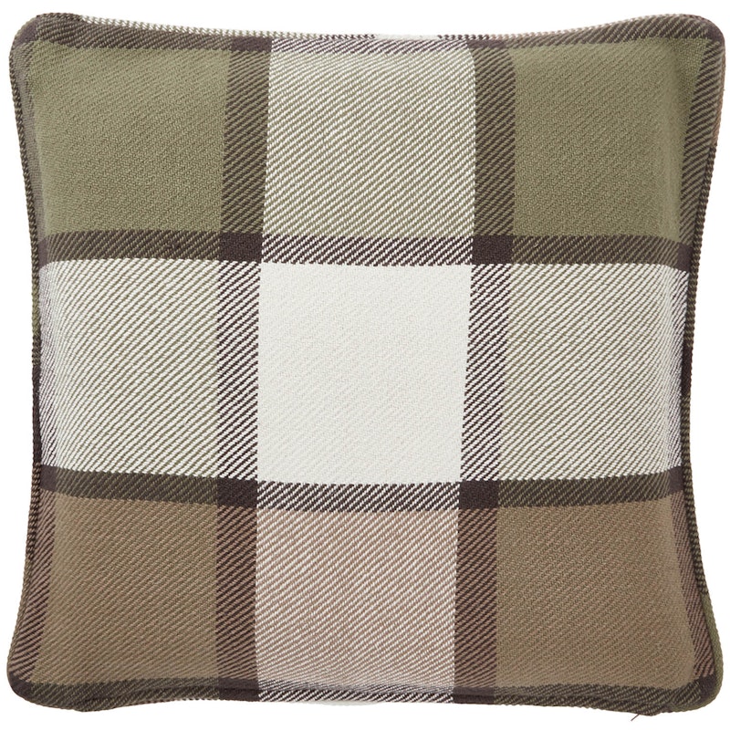 Checked Recycled Cotton Heavy Twill Tyynynpäällinen 50x50 cm, Ruskea/Olive