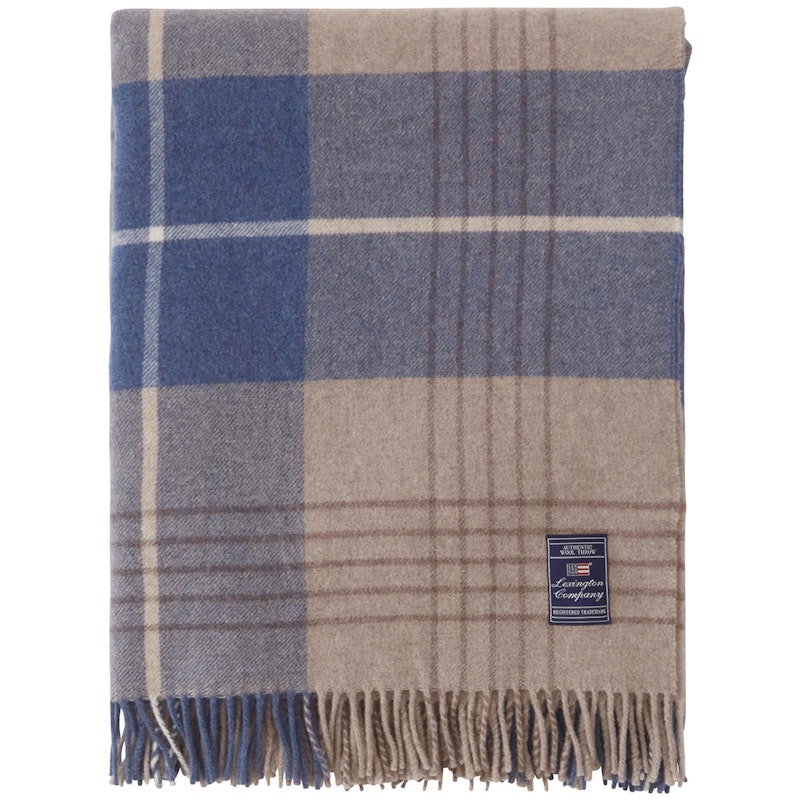 Checked Recycled Wool Huopa, 130x170 cm Denim Blue/Beige