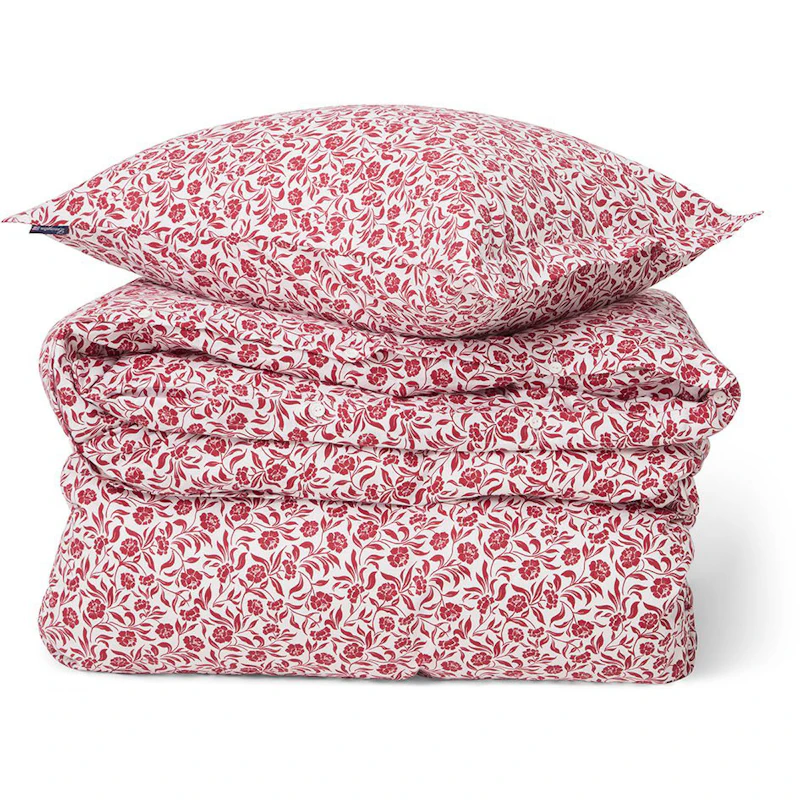 Flower Printed Cotton Sateen Vuodevaatteet Valkoiset / Punaiset, 220x220 cm