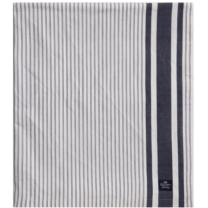 Icons Striped Organic Cotton Oxford Pöytäliina 150x350 cm, Valkoinen / Dress Blue