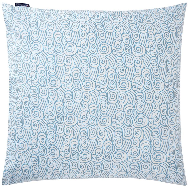 Wave Printed Cotton Sateen Tyynynpäällinen 65x65 cm, Sininen