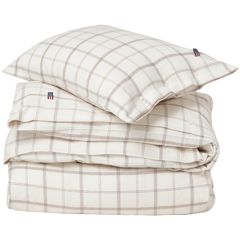 Checked Cotton Flannel Vuodevaatteet 150x210/50x60 cm, Valkoiset/Ruskeat