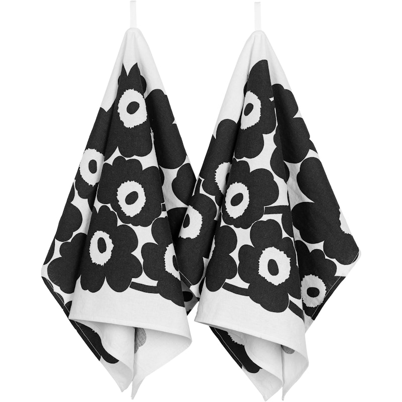 Unikko Keittiöpyyhe 47x70 cm 2 kpl:n pakkaus, Musta / Valkoinen