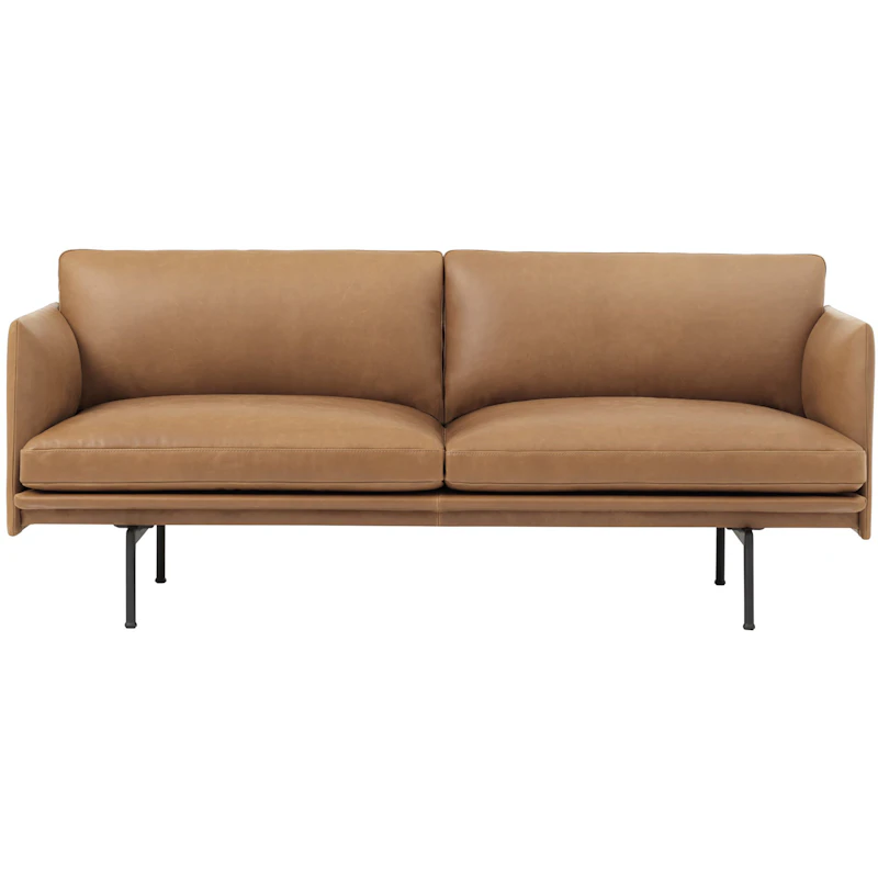Outline Sohva 2-paikkainen, Silk leather Cognac / Musta Alumiini