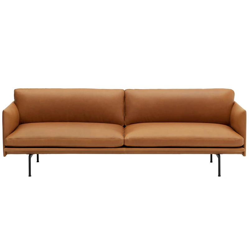 Outline Sohva 3-paikkainen, Musta Alumiini / Refine Leather Cognac
