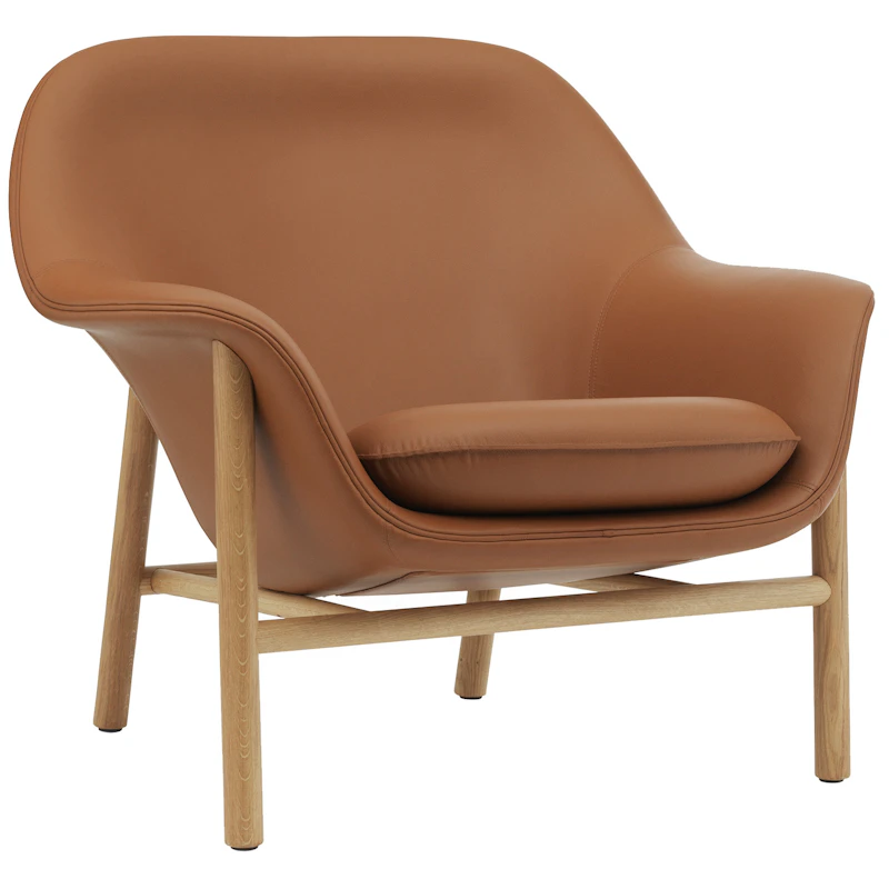 Drape Lounge Chair Low Grey Steel Nojatuoli Vaahtomuovi Valmistettu nahkasta Valmistettu nahkasta, Runko tammesta Ruskea
