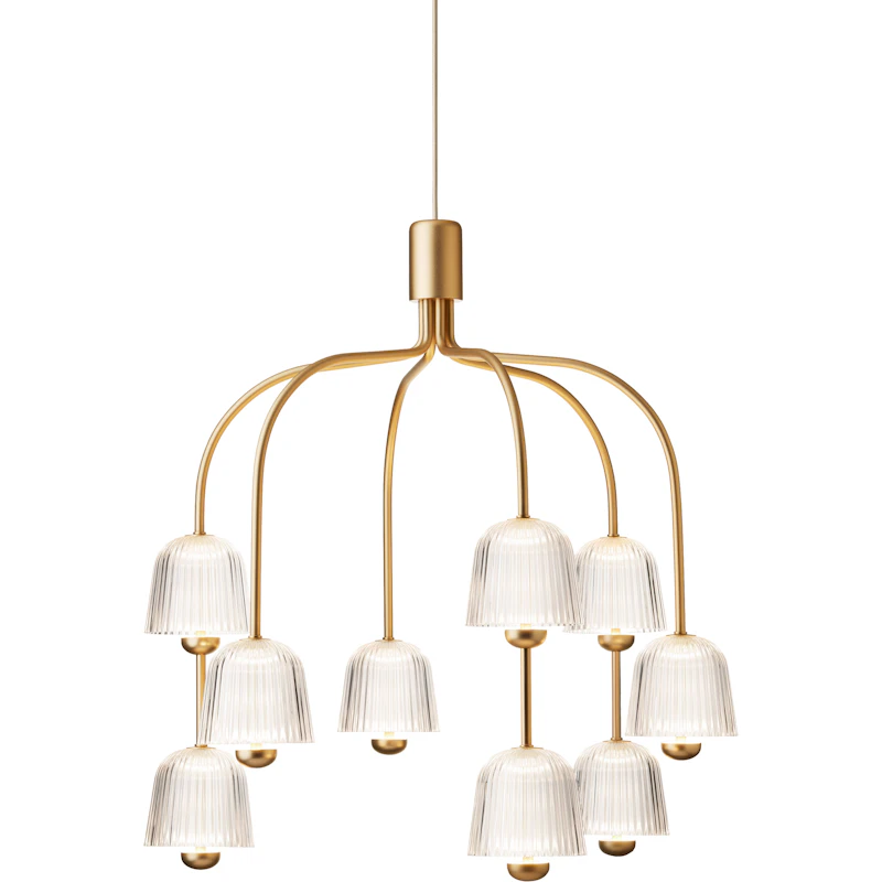 Asteea 9 Kattokruunu, Satin Brass / Kirkas