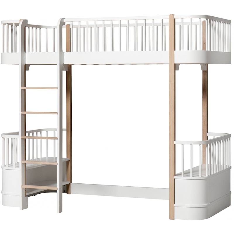 Wood Loft Bed, 90x200cm, White/Oak