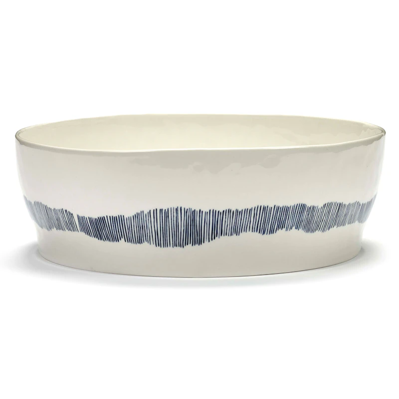 SALAD BOWL WHITE STRIPES BLUE FEAST