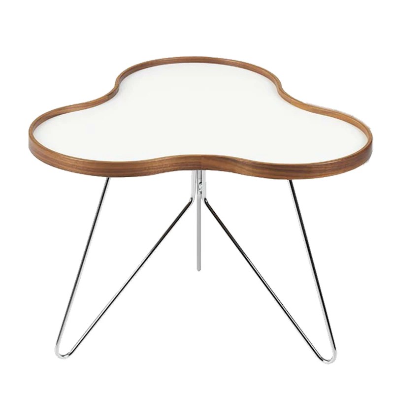Flower table 66X62 Cm, Walnut Edge, white, chromed legs