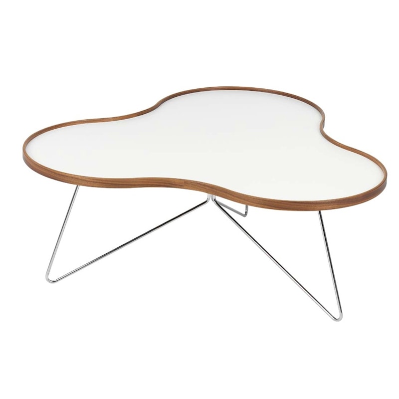 Flower table 114X107 Cm, Walnut Edge, white, chromed legs