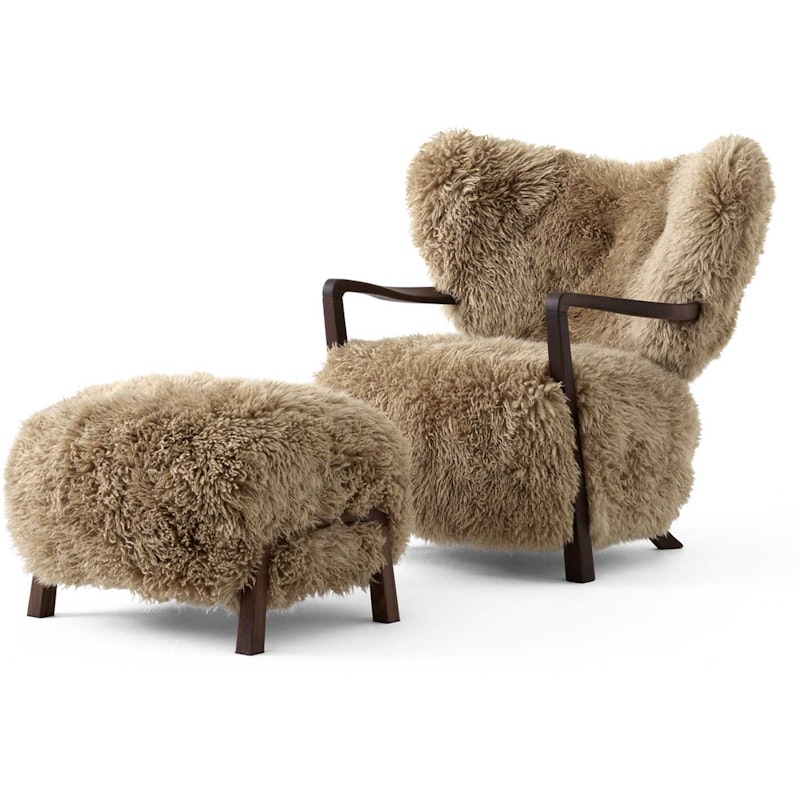 Wulff ATD2 Lounge-Tuoli + ATD3 Jalkajakkara, Saksanpähkinä / Sheepskin Honey