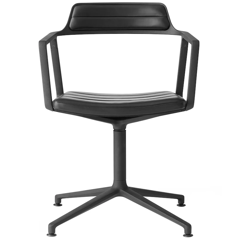 452 Työtuoli Jaloilla, Jauhelakattu Alumiini / Musta Nahka