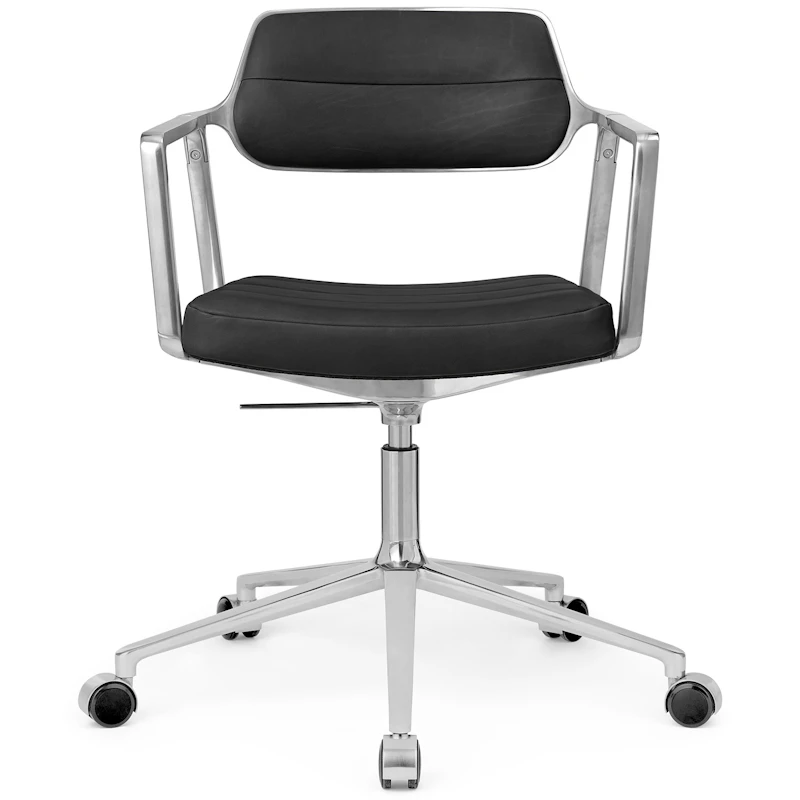 453+ Työtuoli Huonekalupyörillä, Kiillotettu Alumiini / Black Leather